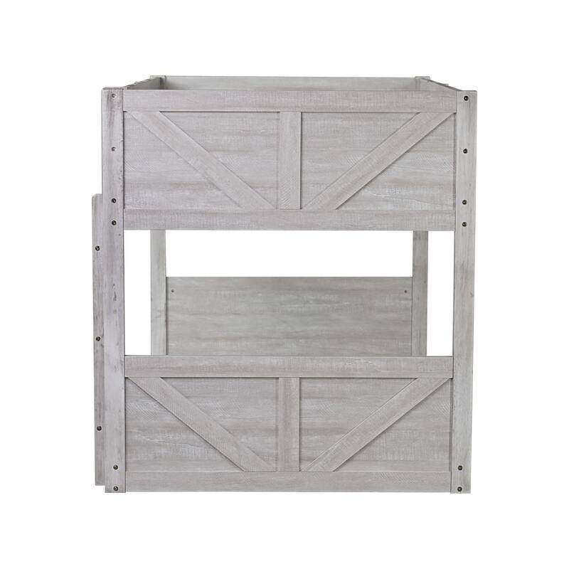 Twin over Twin Floor Bunk Bed w/ Headboard,Footboard,Safety Guardrails