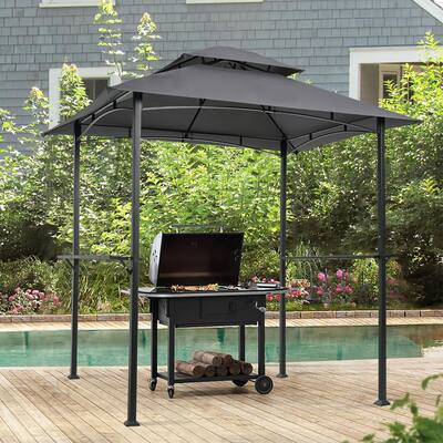 Modern 8 x 5 ft BBQ Grill Gazebo, All-Season Outdoor Shelter Tent with Double-Tiered Canopy and Steel Frame
