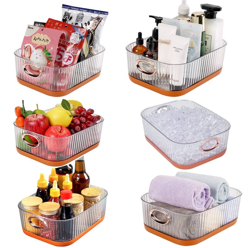 Set of 6 Plastic Storage Bins Organizers Stackable Clear Pantry Organizer Box Containers