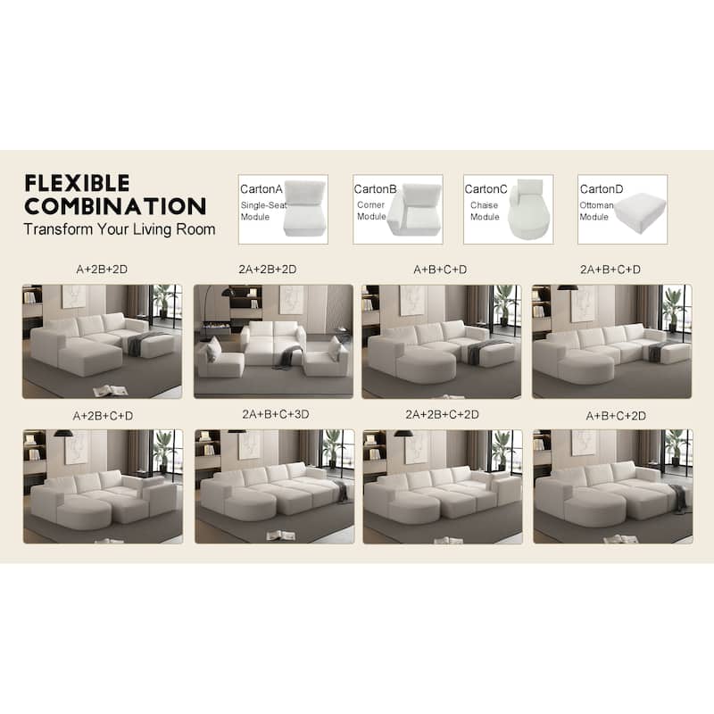 104.3" Yarn Fleece U-Shaped Sleeper Sectional Sofa with Ottoman
