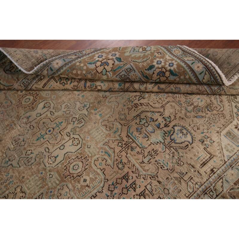 Distressed Tabriz Vintage Persian Rug Hand-Knotted Peach Wool Carpet - 6'7" x 9'8"