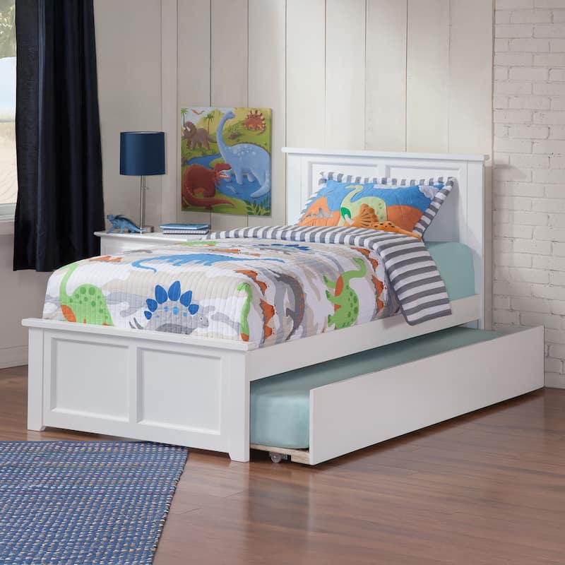 Madison Twin XL Solid Wood Platform Bed with Matching Footboard & Twin XL Trundle in White