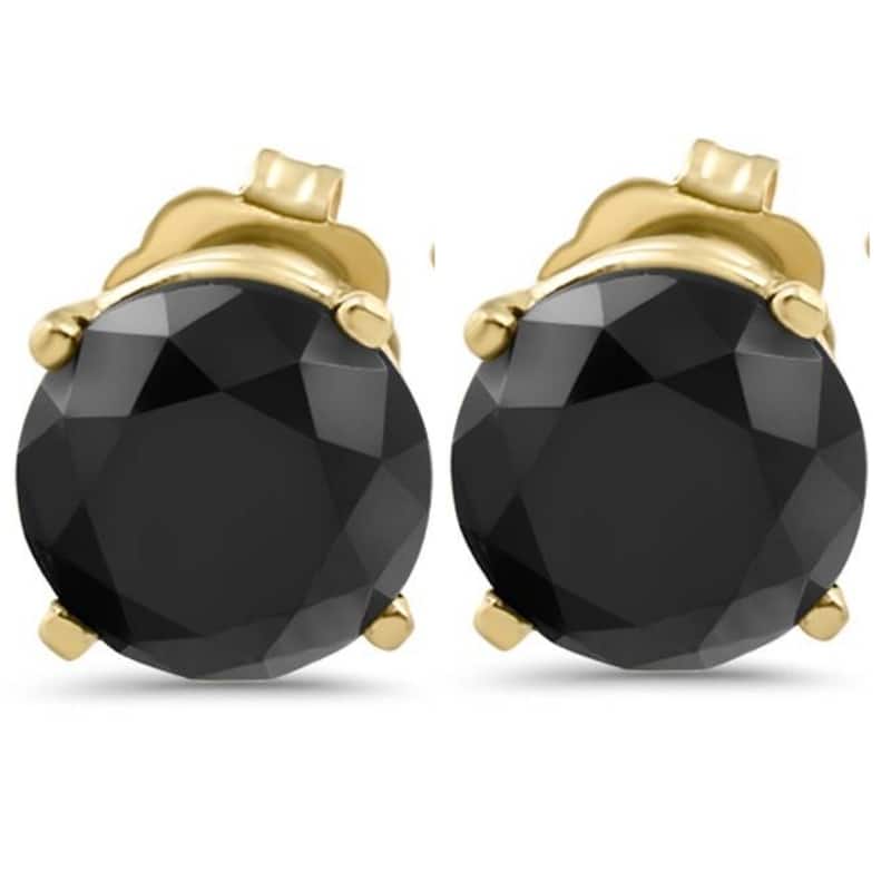 3 1/2 TCW Yellow Gold Round Black Diamond Stud Earrings