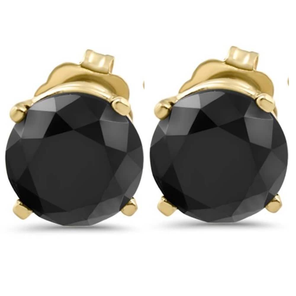 3 1/2 TCW Yellow Gold Round Black Diamond Stud Earrings