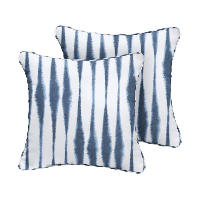 Sorra Home Blue and White Ikat Stripe Indoor/Outdoor Corded Square Pillows (Set of 2)