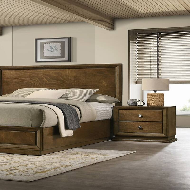 Walnut Finish 1pc Nightstand Bedside Table 2-Drawers