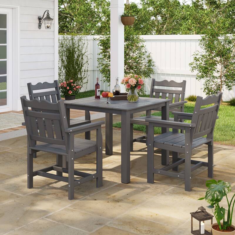 HIPS Outdoor Dining Set All-weather Patio Table and Chairs(Set of 5) - Grey