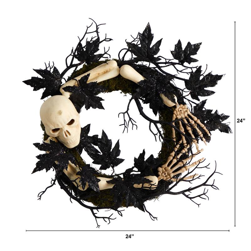Skull and Bones Halloween Wreath, 24-Inch, Unlit