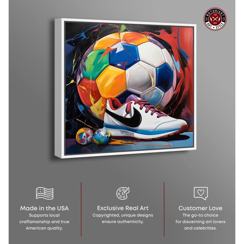 Notoriart Colorful Soccer Sneaker Splash Ii Framed Soccer 1 Piece Canvas Wall Art