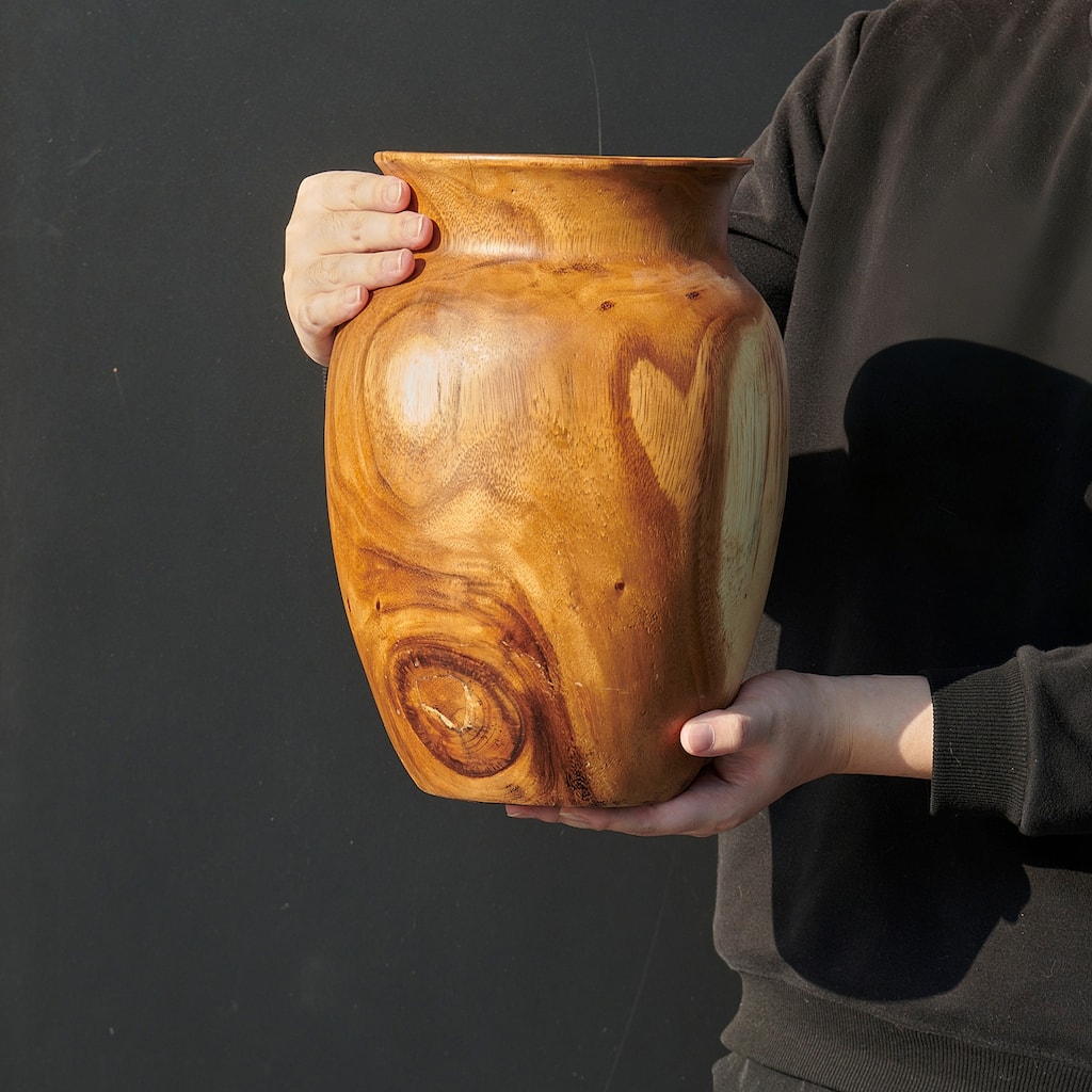 Natural Grain Suar Wood Decorative Vase