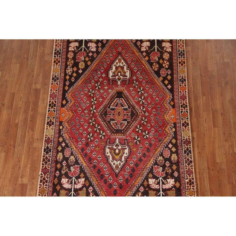 Vegetable Dye Shiraz Persian Vintage Rug Hand-knotted Wool Carpet - 4'7"x 7'5"