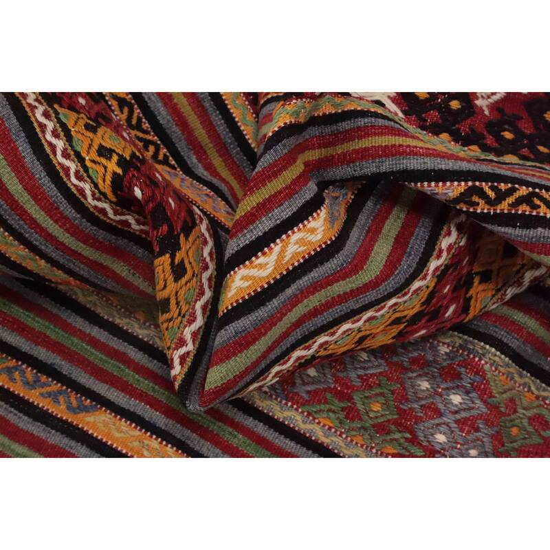 Hand Woven Oriental 100% Wool Carpet Southwestern Tribal Multi-Colored Kilim Area Rug - 7' 2'' X 5' 0''