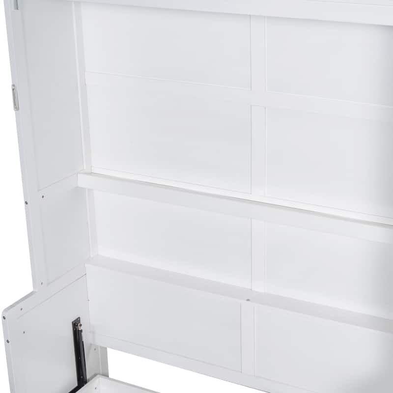Queen Size Murphy Bed Wall Cabinet Bed with Built-in Wardrobe, Integrated Storage Shelf and Hydraulic Lift System