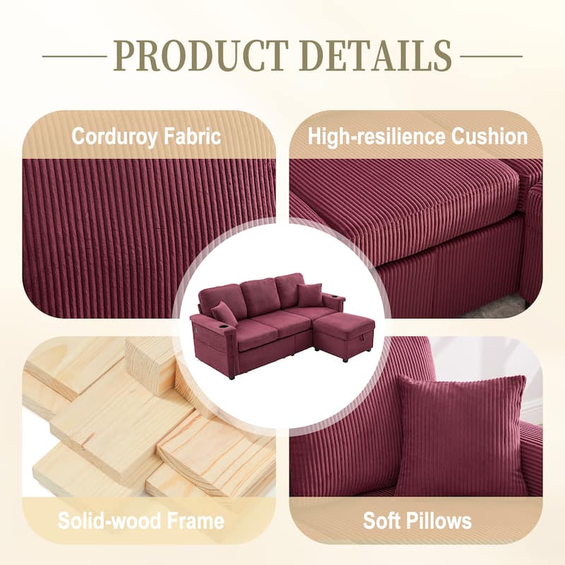 GDFStudio - Elara Harmony Modern L-Shaped Sectional Sofa with USB Charging, Cup Holde for Living Room & Apartment