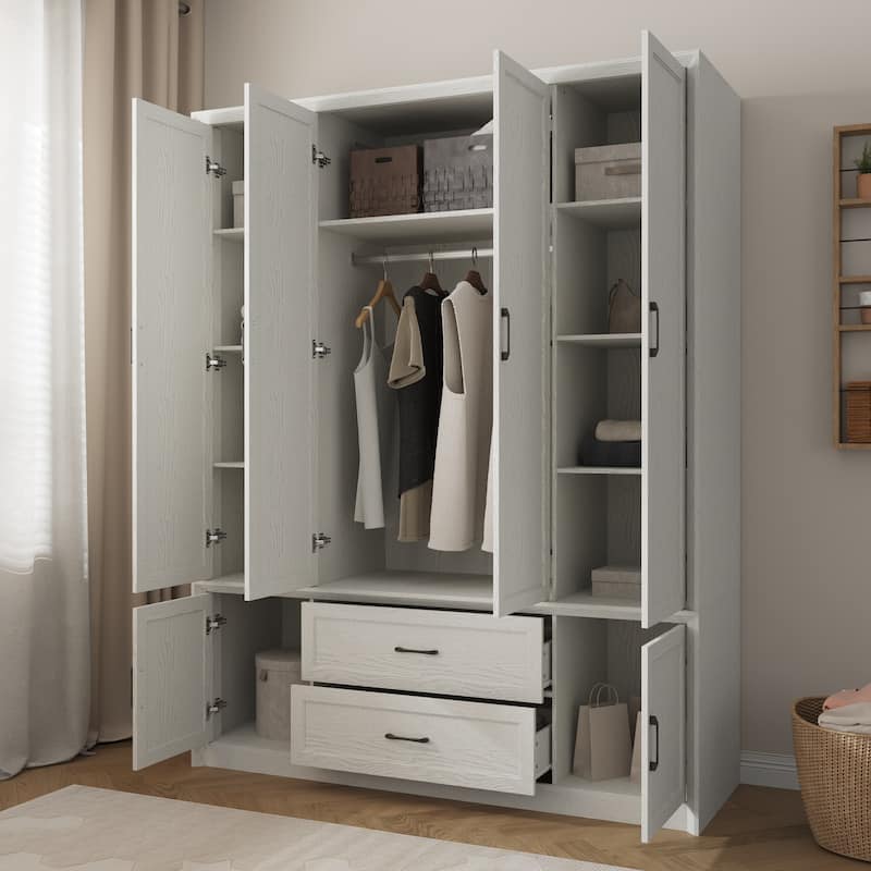 6 Doors Wardrobe Closet Armoire with Hanging Rail White/Brown Large Cabinet