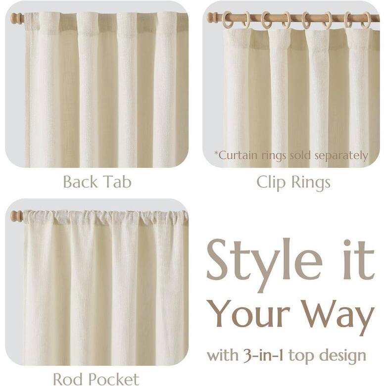 96 Inch Light Filtering Farmhouse Curtains Burlap Look Textured