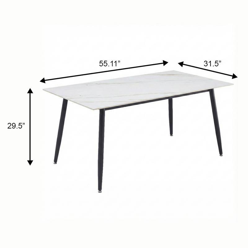 Zayle Mid-Century Modern Glass or Sintered Stone Rectangular Dining Table with Powder-Coated Steel Finish for Kitchen