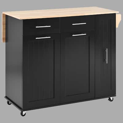 Rolling Kitchen Island with Drop Leaf Countertop, 3-Tier Storage Rack, 2 Drawers, and Towel Rack, Mobile Kitchen Cart