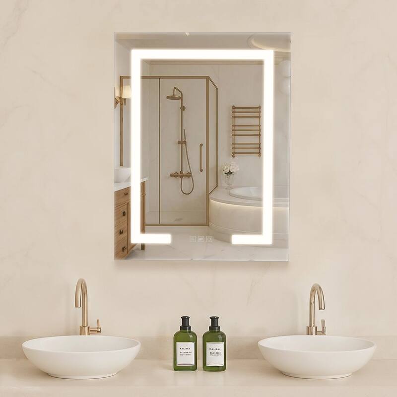 White LED Bathroom Mirror Cabinet with Adjustable Brightness, Anti-Fog and Built-in Socket - 20.0 x 4.9 x 26.0 in - White