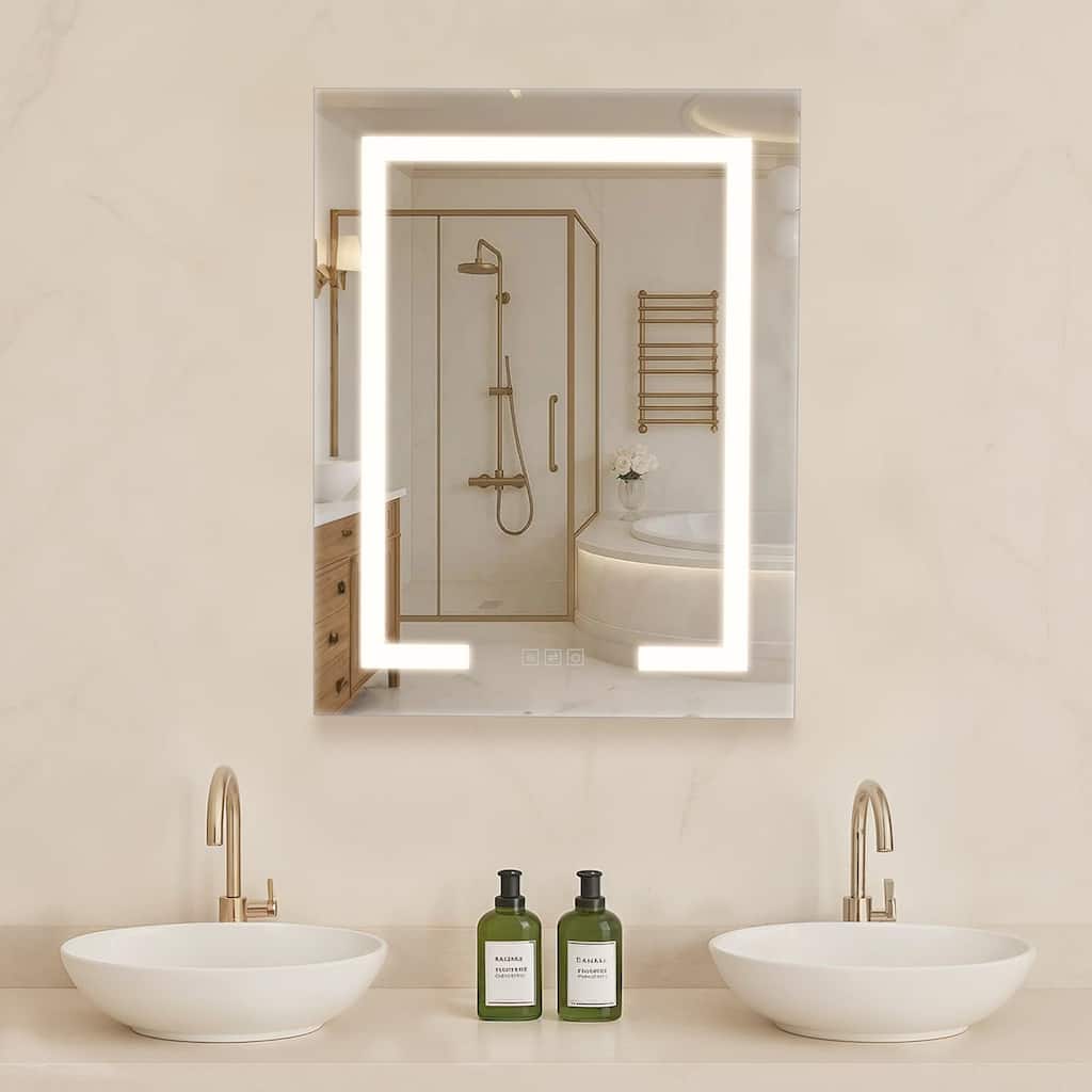 White LED Bathroom Mirror Cabinet with Adjustable Brightness, Anti-Fog and Built-in Socket - 20.0 x 4.9 x 26.0 in