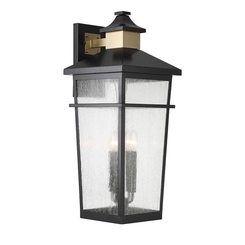 Matte Blackith Warm Brass Four Light Outdoor Wall Lantern from the Kingsley Collection