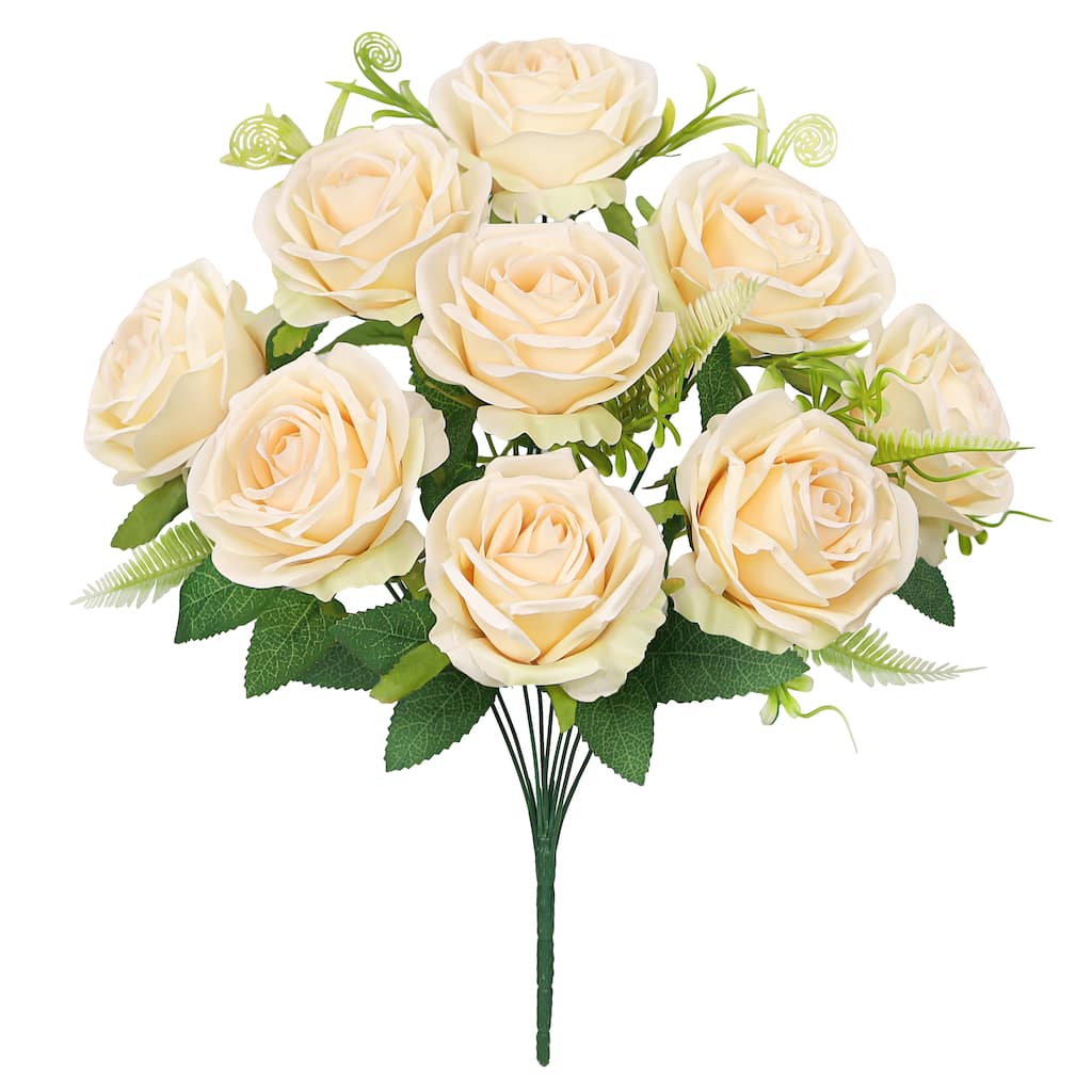 Set of 2 Champagne Peach Artificial Royal Rose Flower Stem Bush Bouquet 17in - 17" L x 11" W x 11" DP