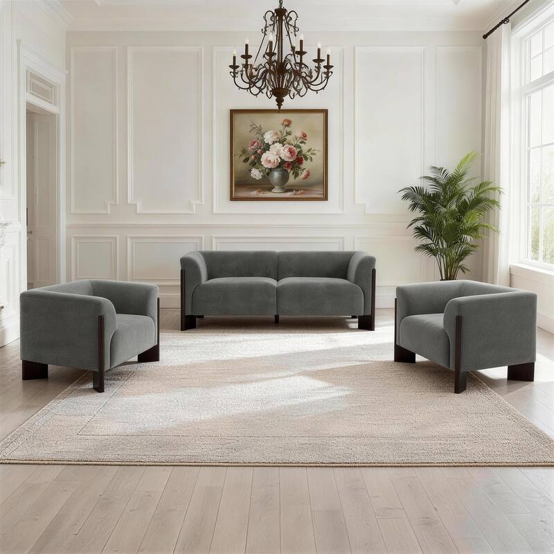 Mid-Century Tuxedo Arm Roomy Barrel Chair Oversized Loveseat Sofa