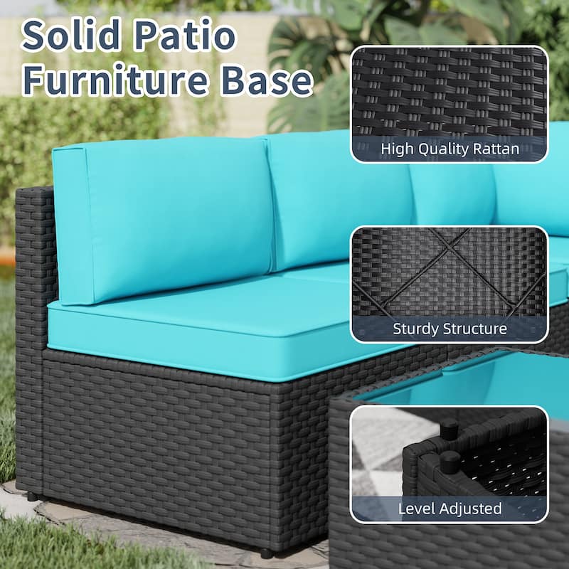 Outdoor 5-Piece Wicker Sectional Sofa Set with Table
