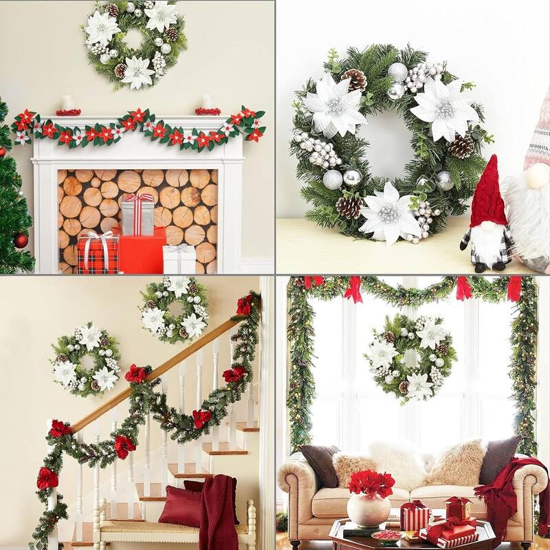 16 Inch Christmas Wreath for Front Door Fireplace Wall Window - N/A