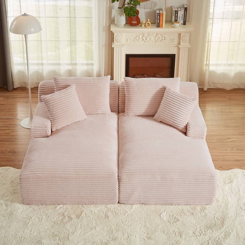 Modern Sleeper Loveseat Sectional Sofa Corduroy Double Chaise Lounge