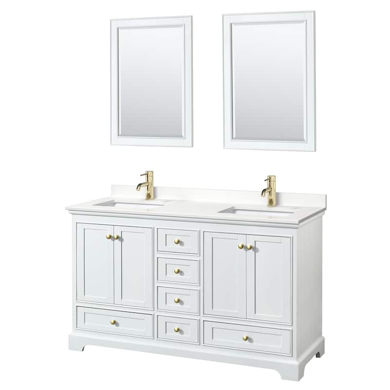 Wyndham Collection WCS202060D-QTZ-UNSM24 Deborah 60" Free Standing - White / White Quartz Top / Brushed Gold Hardware