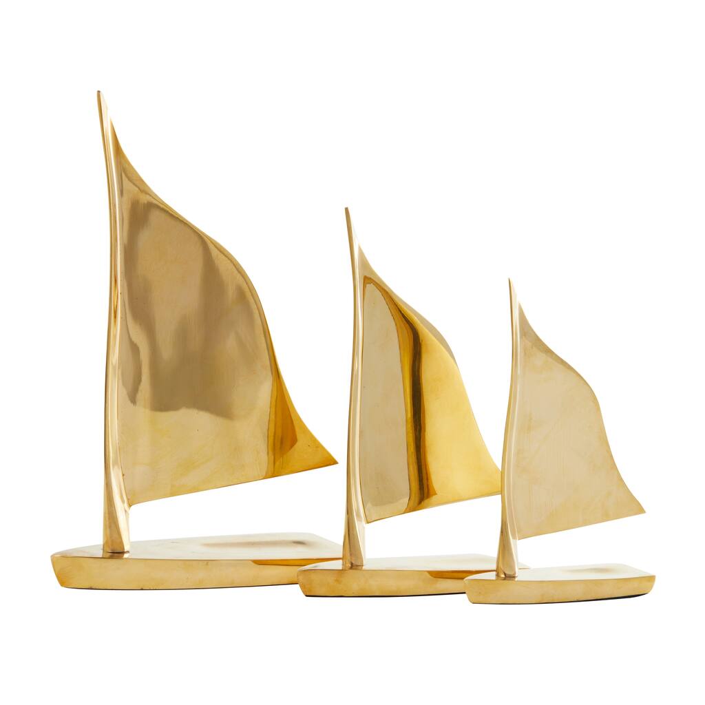Metal Sail Boat Sculpture - Set of 3 Gold - Roche River Decor - 2"W x 6"L x 9"H