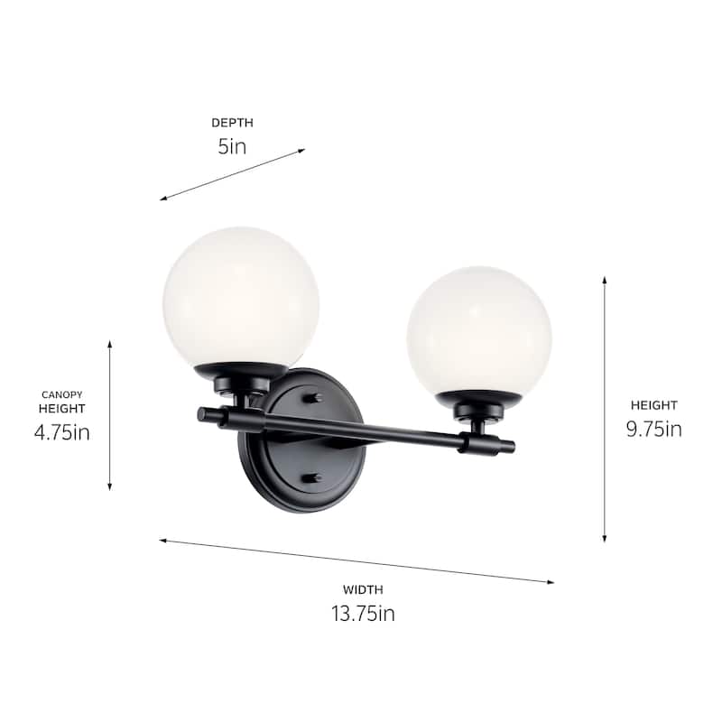 Benno 14.75 in. 2-Light Bathroom Vanity Light with Opal Glass