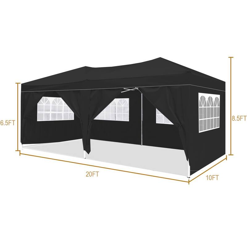 10'x20'Folding Canopy with 6 Removable Sidewalls Outdoor Event Shelter Gazebo Portable Tents for Parties Beach Camping