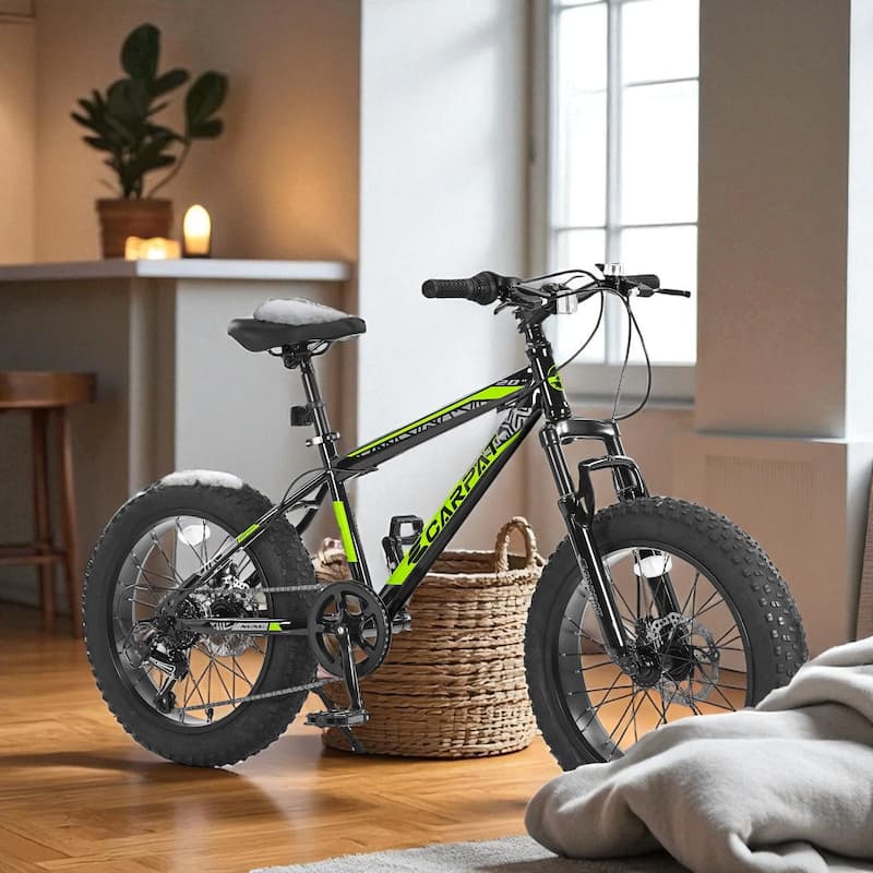 20 Inch Kids Mountain Bike for Boys & Girls Ages 8-14, 7-Speed Carbon Steel Frame, Wide Tires, Disc Brakes, Suspension