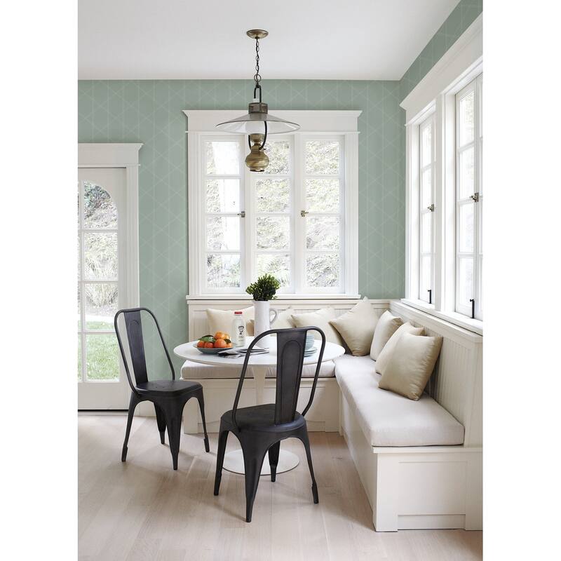 A-Street Prints Walcott Seafoam Stitched Trellis Wallpaper