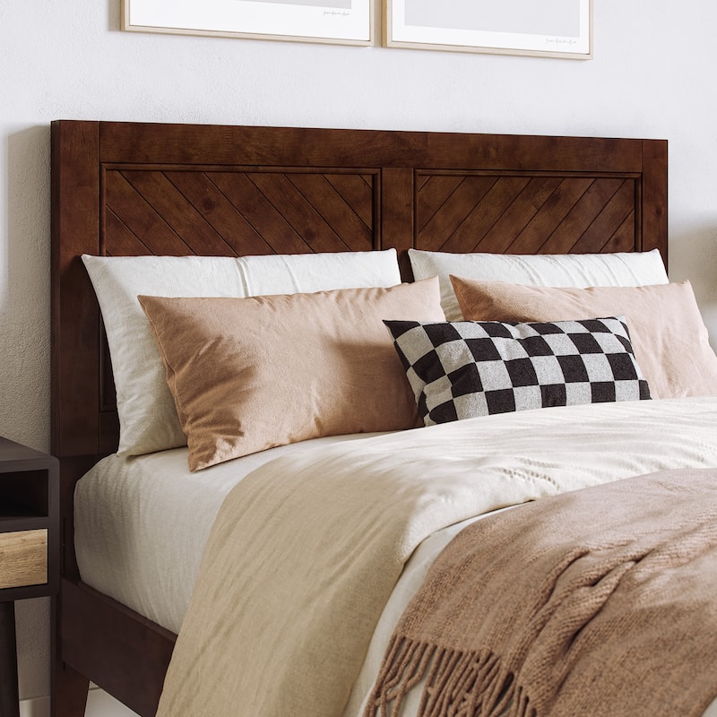 Solid Wood Low Profile Platform Bed - Classic Charm Design, USB Charger Included, Walnut Finish, Full Size Bed