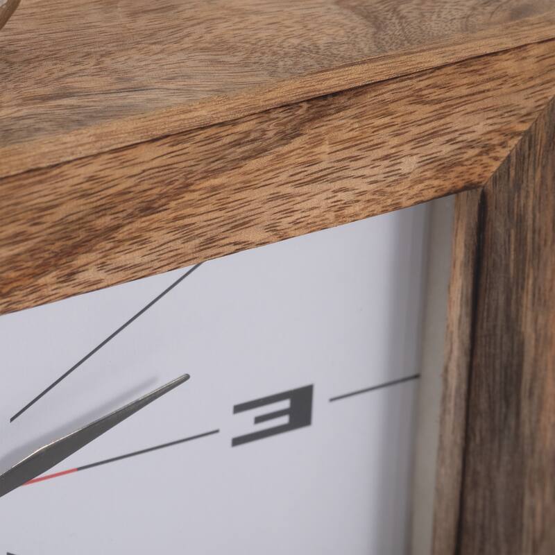 Sagebrook Home Elegance 10" Modern Rectangle Brown Table Clock, Wood, Aluminum, Glass & MDF - 10" x 3" x 9"