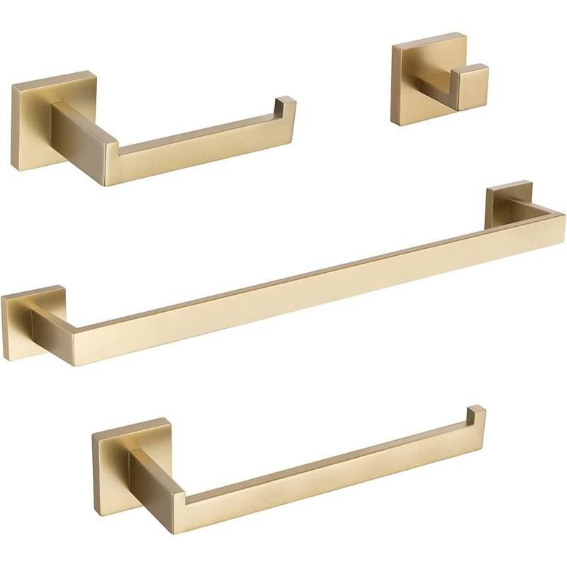 (Brushed Dark Gold) 4-Piece Bathroom Hardware Set 16 Inch Towel Bar Set, High Quality Stainless Steel. - Gold