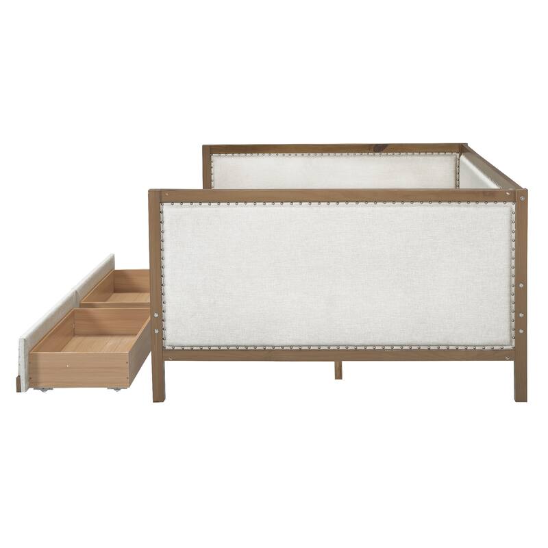 Full Size Upholstered Daybed with 2 Drawers or Trundle,Daybed Frame with Nailhead Decoration