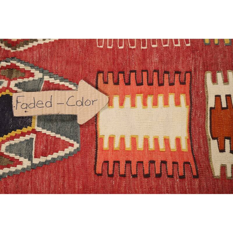 Kilim Qashqai Persian Vintage Rug Hand-Woven Red Tribal Wool Carpet - 5'5"x 9'9"