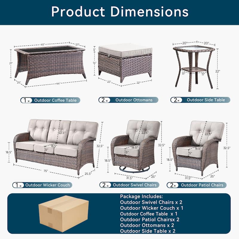 10 Pieces Pocassy Sofa Chairs Ottoman with Swivel Chairs