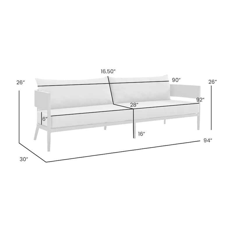 Menorca Dark Gray Aluminum 94" Curved Back Outdoor Sofa with Cushions