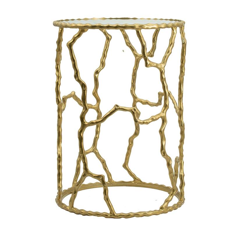 17 in. Gold Round Glass End Table, Sturdy Build End Side Table for Living Rooms