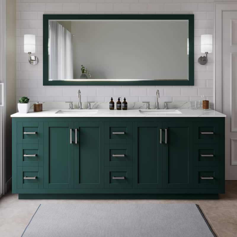 Wyndham Collection WCF292984D-QTZ-US3M70 Miranda 84" Free Standing - Green / Giotto Quartz Top / Brushed Nickel