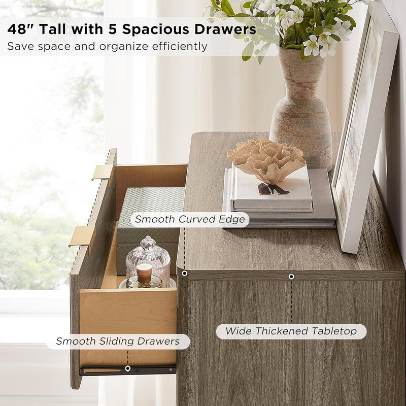 Modern Fluted 5 Drawers Dresser, Chest of Drawers, Dresser TV Stand