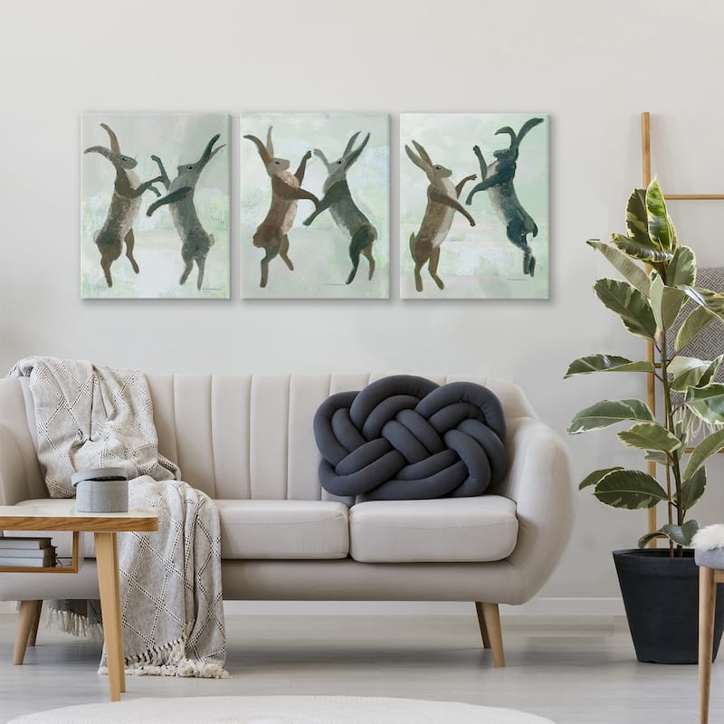 Stupell Battling Hares in Neutral Tones Canvas Wall Art Design By Kay Widdowson (Set of 3)