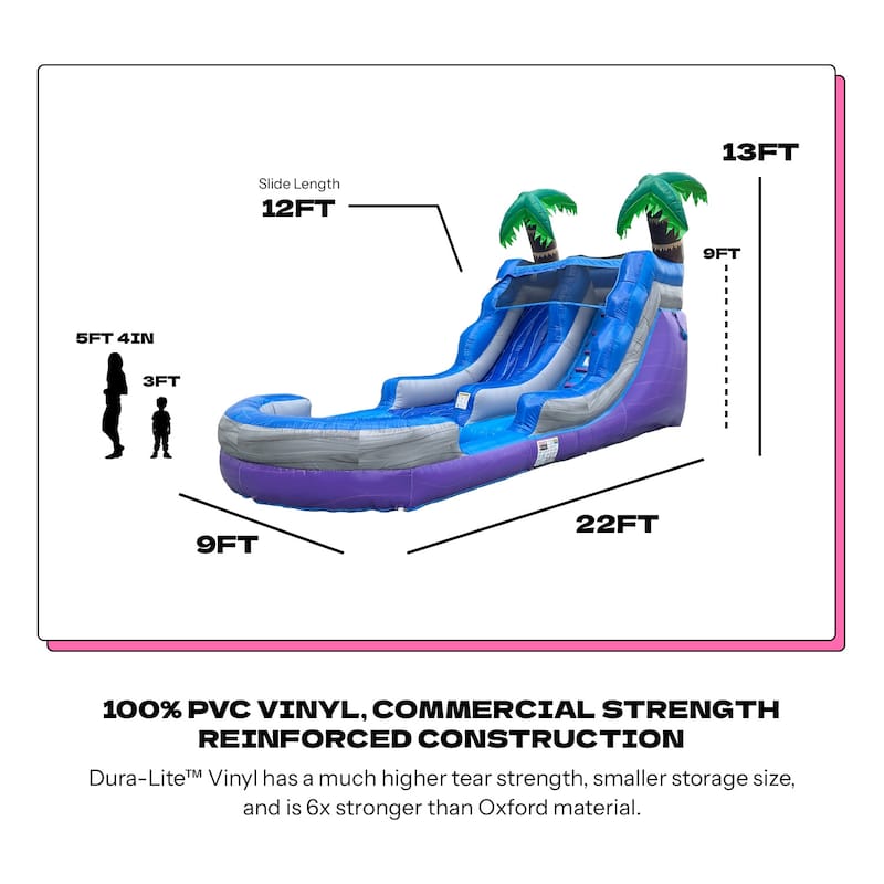 POP JUMP Tropical 27' Waterslide with Pool - Blue - 13' x 12' x 23'