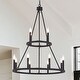 preview thumbnail 11 of 15, Modern Farmhouse 12-light Wagon Wheel Chandelier for Dining Room - 28 inches Matte Black