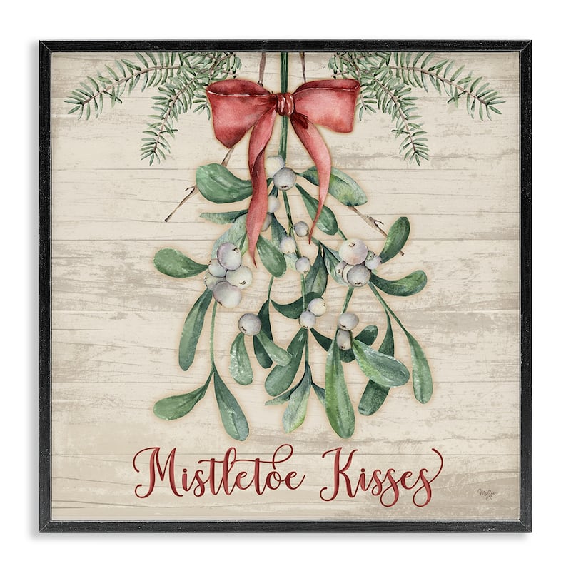 Stupell Rustic Mistletoe Kisses Framed Giclee Art Design By Mollie B. - 24 x 24 - Black